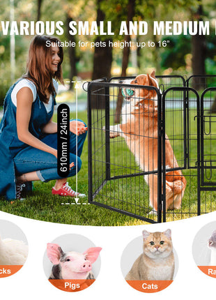 Dog Playpen, 8 Pcs 24 x 24 in Panels Foldable Metal Pet Exercise Pen, Dog Fence Indoor and Outdoor Pen with Door, Storage Bag, Top Cover and Bottom Pad, for Dogs, Cats and Other Small Animals
