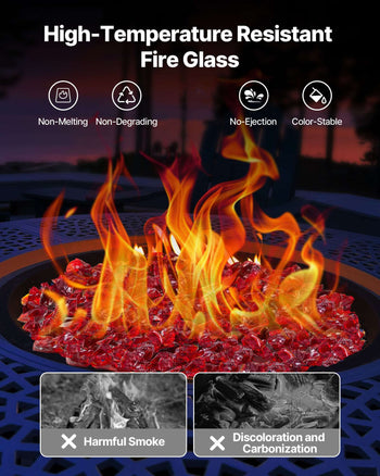 Fire Glass, 10 LBS / 4.5 KG Smokeless & High-Temperature Resistant Fireplace Rocks, 3/4-Inch / 19.05 mm Reflective Firepit Glass Rock, High Luster Stone Landscaping for Fire Pit Table, Red