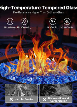 Fire Glass, 35LBS / 15.88KG High-Temperature Resistant Fireplace Rocks, 1/2-Inch / 12.7mm Reflective & Smokeless Firepit Glass Rock, High Luster Stone Landscaping for Fire Pit Table, Cobalt Blue