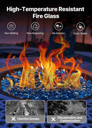 Fire Glass, 20 LBS / 9 KG High-Temperature Resistant Fireplace Rocks, 1 Inch / 25.4 mm Reflective Firepit Glass Diamond Beads, High Luster Stone Landscaping for Fire Pit Table, Caribbean Blue
