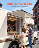 Concession Window Folding Shelf 36x36in Aluminum Alloy Service Window, for Food Truck, Up to 85 Degrees, with 4 Sliding Screen Windows, Awning Door and Drag Hook, Rainwater Resistant