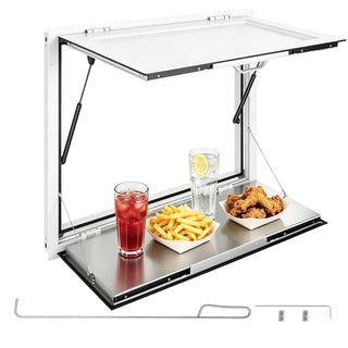 Concession Window Folding Shelf 36x36in Aluminum Alloy Service Window, for Food Truck, Up to 85 Degrees, with Awning Door and Drag Hook, Rainwater Resistant