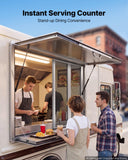 Concession Window Folding Shelf 48x36in Aluminum Alloy Service Window, for Food Truck, Up to 85 Degrees, with 4 Sliding Screen Windows, Awning Door and Drag Hook, Rainwater Resistant