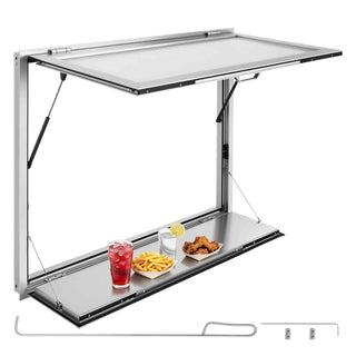 Concession Window Folding Shelf 48x36in Aluminum Alloy Service Window, for Food Truck, Up to 85 Degrees, with Awning Door and Drag Hook, Rainwater Resistant