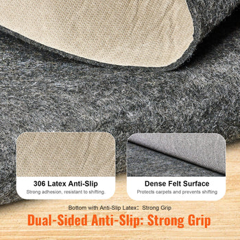 Slip-Resistant Rug Pad, Protective Cushioning Carpet Pad, 2'x8' (7.87' Actual) - 1/4"Thick - Dual Surface - Polyester Felt + Latex, 1-2㎡ Area Carpet Padding Rug Cushion Safe for All Floors, Grey