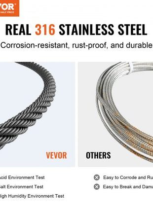 Wire Rope Kit, 1/8" 500 ft 316 Stainless Steel Cable with Cutter and Gloves, 1600 lbs Breaking Strength, 7x7 Strands Core Marine Aircraft Grade for Handrail Stair Decking Fence Outdoors, Black