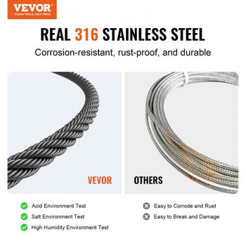 Wire Rope Kit, 1/8" 500 ft 316 Stainless Steel Cable with Cutter and Gloves, 1600 lbs Breaking Strength, 7x7 Strands Core Marine Aircraft Grade for Handrail Stair Decking Fence Outdoors, Black