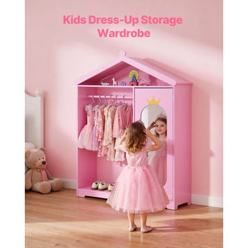 Kids Dress Up Storage, with Mirror, Dress Up Closet, Kids Armoire Wardrobe Closet for Little Girls, Toddler Costume Organizer, Pretend Princess Storage Dresser, for Bedroom, Girls Room, Pink
