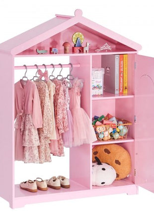 Kids Dress Up Storage, with Mirror, Dress Up Closet, Kids Armoire Wardrobe Closet for Little Girls, Toddler Costume Organizer, Pretend Princess Storage Dresser, for Bedroom, Girls Room, Pink