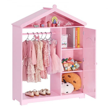 Kids Dress Up Storage, with Mirror, Dress Up Closet, Kids Armoire Wardrobe Closet for Little Girls, Toddler Costume Organizer, Pretend Princess Storage Dresser, for Bedroom, Girls Room, Pink