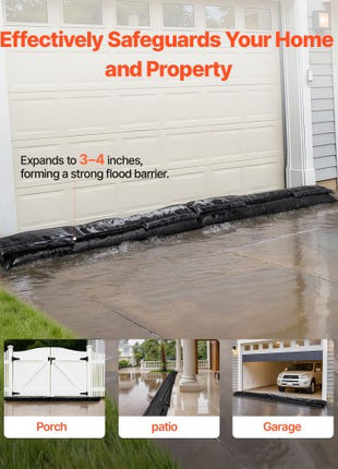 Flood Barrier, 10 Pack, 5 x 0.7 ft Flood Bags with Bucket, Reusable Water Absorbent Barrier Activated by Water, Sandless Sandbags Blockage, Flooding Prevention Bags for Basement, Garage, Doorway