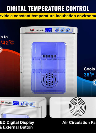 Reptile Incubator, 25L Scientific Lab Incubator, Cooling and Heating 5 °C to 42 °C Automatic Incubator, 12V/110V White Reptile Egg Breeding Hatchery Work for Thermostats Snakes and Turtles
