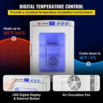 Reptile Incubator, 25L Scientific Lab Incubator, Cooling and Heating 5 °C to 42 °C Automatic Incubator, 12V/110V White Reptile Egg Breeding Hatchery Work for Thermostats Snakes and Turtles