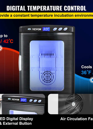 Egg Incubator and Hatcher 25L Black Reptile Egg Incubator 5-42°C Scientific Hatcher Heating Bright LED Digital Display For Small Animals