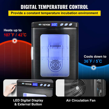 Egg Incubator and Hatcher 25L Black Reptile Egg Incubator 5-42°C Scientific Hatcher Heating Bright LED Digital Display For Small Animals