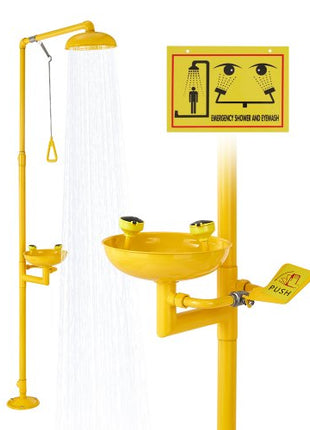 Emergency Shower Eye Wash Station, 34.25 x 15.75 x 91.73 Inch 304 Stainless Steel Eyewash and Shower Combination, OSHA-Approved First Aid Eye Wash Station, for Schools, Labs, Factories, Yellow