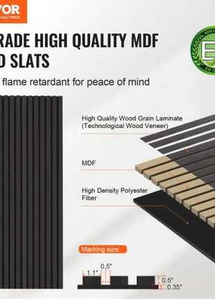 Wood Slat Acoustic Panels, 23.6 x 47.2 inch, MDF Accent Wooden Wall Panels for Modern Interior Wall Decor, Faux Wood Wall Board Panels for Noise Reduction, Black Oak