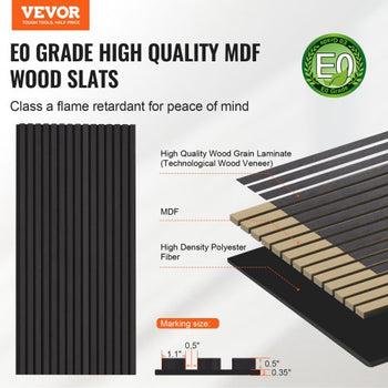 Wood Slat Acoustic Panels, 23.6 x 47.2 inch, MDF Accent Wooden Wall Panels for Modern Interior Wall Decor, Faux Wood Wall Board Panels for Noise Reduction, Black Oak