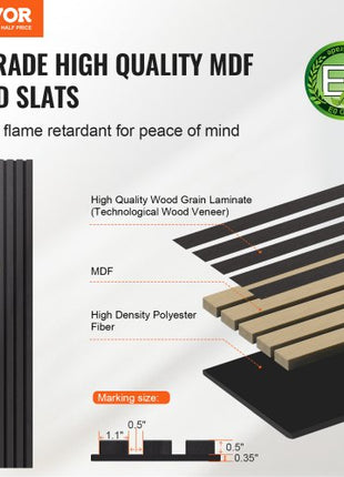 Wood Slat Acoustic Panels, 7.9 x 94.5 inch, MDF Accent Wooden Wall Panels for Modern Interior Wall Decor, Faux Wood Wall Board Panels for Noise Reduction, Black Oak
