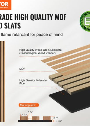 Wood Slat Acoustic Panels, 7.9 x 94.5 inch, MDF Accent Wooden Wall Panels for Modern Interior Wall Decor, Faux Wood Wall Board Panels for Noise Reduction, Light Oak
