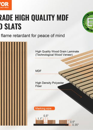 Wood Slat Acoustic Panels, 23.6 x 47.2 inch, MDF Accent Wooden Wall Panels for Modern Interior Wall Decor, Faux Wood Wall Board Panels for Noise Reduction, Light Oak