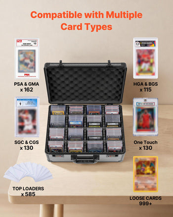 Graded Card Case 4 Row 162 PSA Slab Storage Box with Combination Lock, Baseball Sports Trading Cards Holder Collector with 12 Dividers, Holds 130 SGC 115 BGS 585 Top Loaders & 999+ Loose Cards