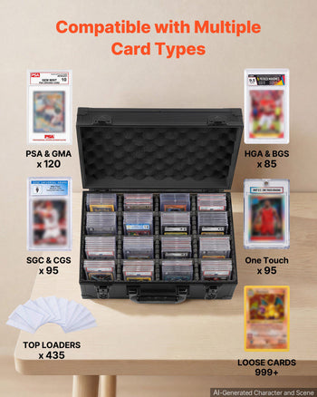 Graded Card Case 4 Row 120 PSA Slab Storage Box with Secure Lock, Baseball Sports Trading Cards Holder Collector with 12 Dividers, Key, Holds 95 SGC 85 BGS 435 Top Loaders & 999+ Loose Cards