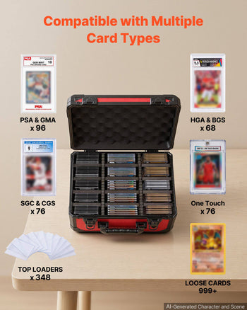 Graded Card Case 3 Row 96 PSA Slab Storage Box with Secure Lock, Baseball Sports Trading Cards Holder Collector with 12 Dividers, Key, Holds 76 SGC 68 BGS 348 Top Loaders and 999+ Loose Cards
