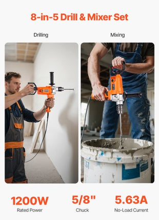 Drill Mixer, 5/8 inch Corded Electric Drill Mixer Set, 0-750RPM 5.63A Mixing Drills, Mixing Drills Machine with D-Handle for Drilling & Blending, Handheld Cement Mixers for Fodder, Paint, Cement