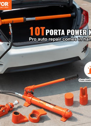 10 Ton Porta Power Kit, Hydraulic Ram with Pump, Car Jack with 4.6 ft/1.4 m Oil Hose, Bent Frame Repair Tool with Storage Case for Automotive, Garage, Heavy Equipment, Mechanic (22046 LBS)