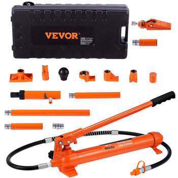 VEVOR hydraulic hand pump kit in orange with durable case and multiple attachments for heavy-duty use.