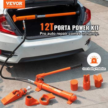 12 Ton Porta Power Kit, Hydraulic Ram with Pump with 4.6 ft/1.4 m Oil Hose, Portable Hydraulic Jack with Storage Case for Automotive, Garage, Farm, Mechanic (26455 LBS)