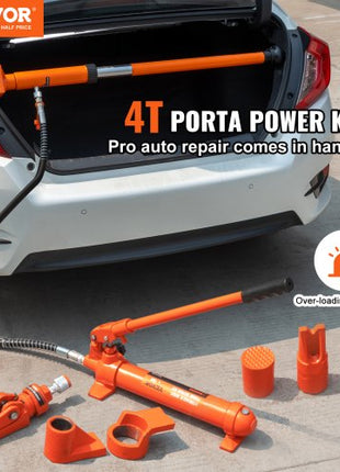 4 Ton Porta Power Kit, Portable Hydraulic Jack with 3.9 ft/1.2 m Oil Hose, Auto Body Frame Repair Kit with Storage Case for Car Repair, Truck, Farm (8800 LBS)