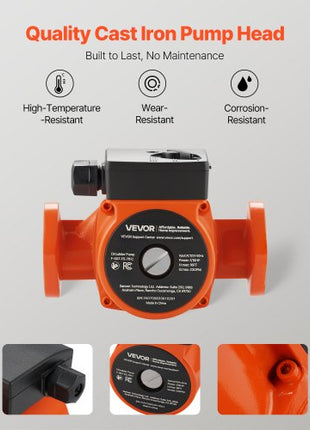 F-007-F5-71FC Cast Iron Circulator Pump, 23 GPM, AC 120V 16 ft Hot Water Recirculating Circulation Pump, 1-Inch Flange Connection, 3-Speed Adjustment, Quiet Operation, for Home Heating System