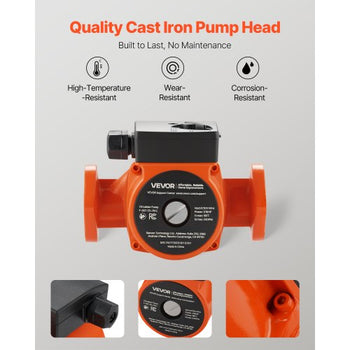 F-007-F5-71FC Cast Iron Circulator Pump, 23 GPM, AC 120V 16 ft Hot Water Recirculating Circulation Pump, 1-Inch Flange Connection, 3-Speed Adjustment, Quiet Operation, for Home Heating System