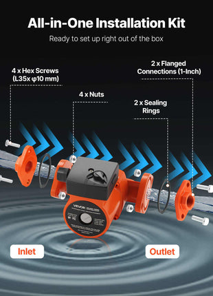 F-007-F5-71FC Cast Iron Circulator Pump, 23 GPM, AC 120V 16 ft Hot Water Recirculating Circulation Pump, 1-Inch Flange Connection, 3-Speed Adjustment, Quiet Operation, for Home Heating System