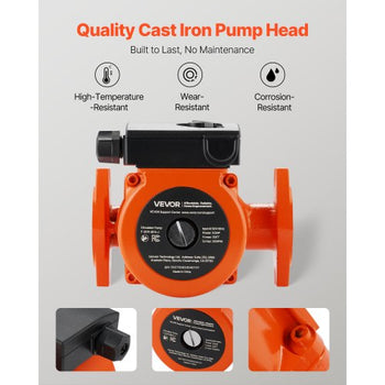 F-0011-BF4-J Cast Iron Circulator Pump, 33 GPM, AC 120V 33 ft Hot Water Recirculating Circulation Pump, 1-1/4 in Flange Connection, 3-Speed Adjustment, Quiet Operation, for Home Heating System