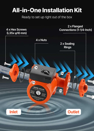 F-0011-BF4-J Cast Iron Circulator Pump, 33 GPM, AC 120V 33 ft Hot Water Recirculating Circulation Pump, 1-1/4 in Flange Connection, 3-Speed Adjustment, Quiet Operation, for Home Heating System