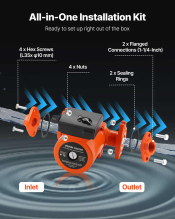 F-0011-BF4-J Cast Iron Circulator Pump, 33 GPM, AC 120V 33 ft Hot Water Recirculating Circulation Pump, 1-1/4 in Flange Connection, 3-Speed Adjustment, Quiet Operation, for Home Heating System