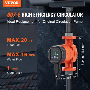 007E-2F2 Hot Water Recirculating Pump, 110V, 42W 16 GPM High Efficiency Circulator Pump, EMC Automatic Hot Water Circulation Pump 1" NPT Flange Circulator Pump for Home Water Heater System