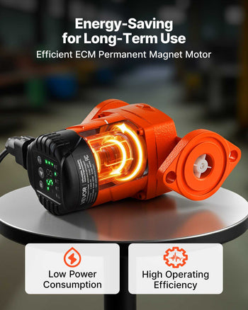 F-E007-1F1 High Efficiency Circulator Pump, 16 GPM, 120V 20 ft Cast Iron Hot Water Recirculating Circulation Pump, 1 in Flange Connection, Check Valve, Quiet Operation, for Home Heating System
