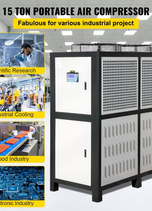 Water Chiller 15Ton, Capacity Industrial Chiller 15Hp, Air-Cooled Water Chiller, Finned Condenser, with Micro-Computer Control, Stainless Steel Water Tank Chiller Machine for Cooling Water
