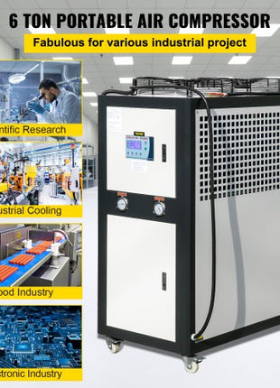 Water Chiller 6Ton Capacity, Industrial Chiller 6Hp, Air-Cooled Water Chiller, Finned Condenser, with Micro-Computer Control, Stainless Steel Water Tank Chiller Machine for Cooling Water