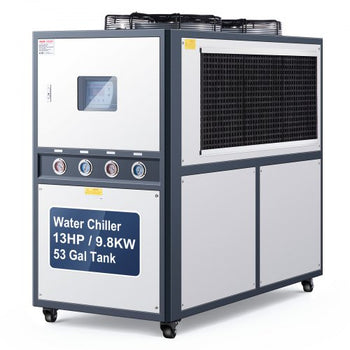 Air-Cooled Water Chiller, 16.67 HP, Industrial Water Chiller with 45,360 Kcal/h Cooling Capacity, Dual Compressor, 53 Gal Large Tank, LED Display, Cooler for Cooling Water, Not Air Conditioner
