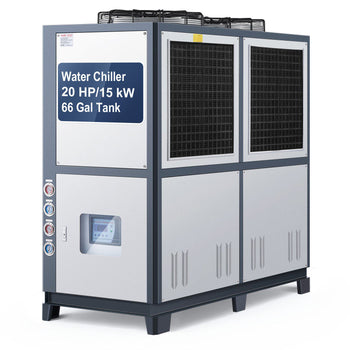Air-Cooled Water Chiller, 25 HP, Industrial Water Chiller with 60,480 Kcal/h Cooling Capacity, Dual Compressor, 53 Gal Large Tank, LED Display, Cooler for Cooling Water, Not Air Conditioner