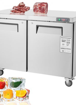 48" Commercial Frozen Refrigerator Sandwich & Salad Prep Table, 12.9 Cu. Ft Stainless Steel Refrigerated Food Prep Station with 2 Doors, Frost Free Refrigerator with Lock for Restaurant, Bar