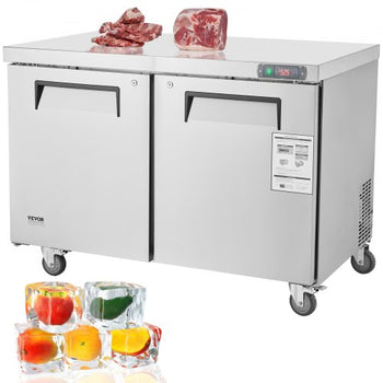 48" Commercial Frozen Refrigerator Sandwich & Salad Prep Table, 12.9 Cu. Ft Stainless Steel Refrigerated Food Prep Station with 2 Doors, Frost Free Refrigerator with Lock for Restaurant, Bar