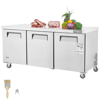72" Commercial Refrigerator Sandwich & Salad Prep Table, 20 Cu. Ft Stainless Steel Refrigerated Food Prep Station with 3 Doors, Frost Free Refrigerator with Lock for Restaurant, Bar, Store