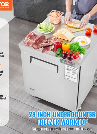 28" Commercial Frozen Refrigerator Sandwich & Salad Prep Table, 7.4 Cu. Ft Stainless Steel Refrigerated Food Prep Station with 1 Door, Frost Free Refrigerator with Lock for Restaurant, Bar