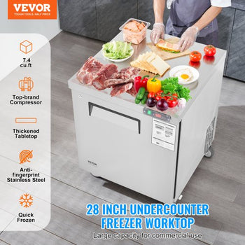 28" Commercial Frozen Refrigerator Sandwich & Salad Prep Table, 7.4 Cu. Ft Stainless Steel Refrigerated Food Prep Station with 1 Door, Frost Free Refrigerator with Lock for Restaurant, Bar